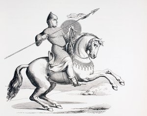 A Norman Knight dressed in Chain Mail and Helmet carrying Spear and Shield by French School