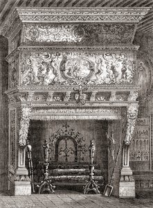 A Renaissance fireplace in The Cluny Museum, Paris, France, from 
