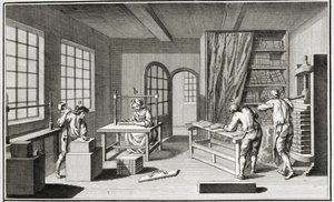 A bookmakers workshop, from the Encyclopedie des Sciences et Metiers by Denis Diderot published c.1770