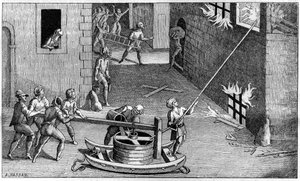 A fire pump at the beginning of the 17th century, after Solomon de Caux (Solomon de Caus) by French School