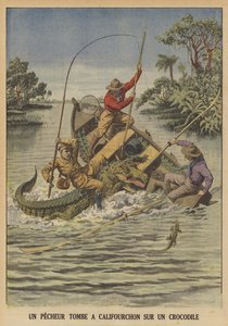 A Fisherman Falling Astride a Crocodile After It Capsized His Boat