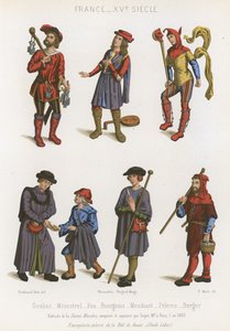 A jailer, a minstrel, a fool, bourgeoisie, a beggar, a pilgrim and a shepherd by French School