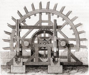 A Powder Mill and Its Water Wheel, After a 19th Century Drawing, from Les Merveilles de la Science, Published c.1870 by French School