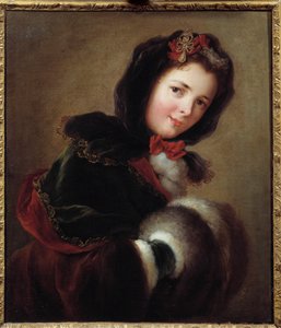 A Young Girl Dressed for Winter with Sleeve and Cape by French School