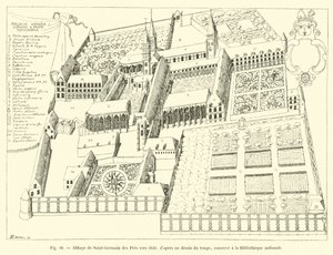 Abbey of Saint-Germain des Pres around 1630, after a drawing of the time, kept at the National Library by French School