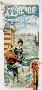 Advertising to get to Ostend (Belgium) from Paris: Ostend: 5 hours from Paris, c.1900 (chromolithograph) by French School
