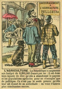 Agriculture illustrates the benefits of the Third Republic on agricultural investment and its concern for peasant populations. Engraving, in 