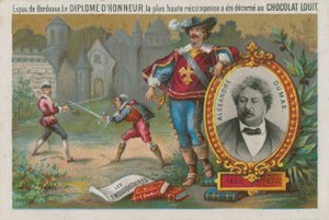 Alexandre Dumas and a scene from The Three Musketeers by French School