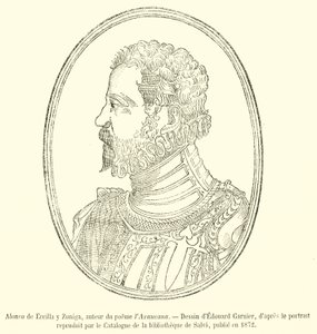 Alonso de Ercilla y Zúñiga, Author of the Poem La Araucana (engraving) by French School