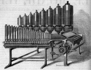 American steam organ. Engraving in 