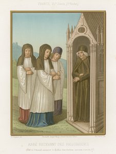 An Abbot Greeting Monks at the Door of the Abbey by French School