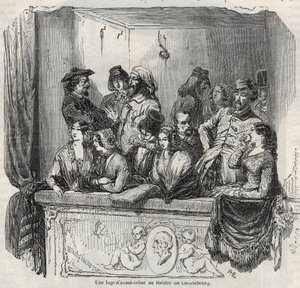 An avant-stage lodge at the Luxembourg theatre in Paris in the 19th century - Engraving in 
