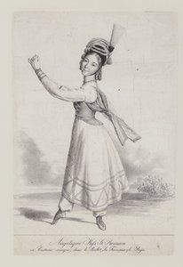 Angelique St Romain Mees in Cossack costume for the ballet La Francaise et le Raja by French School