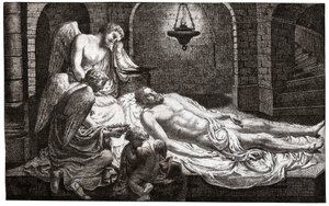 Angels around Jesus (engraving) by French School