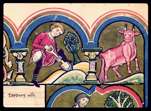 April: A Peasant Digging, from the Psalter of St. Elizabeth by French School