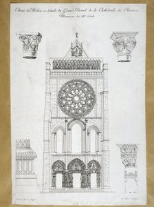 Architecture: view of the grand portal of the Cathedrale de Chartres - Monument of the 12th century Plate of the 19th century by French School