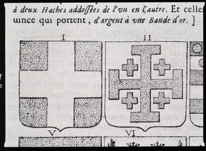 Arms of Montmorency and Godefroy de Bouillon - in “The true and perfect science of the coat of arms or the index of arms” by Pierre Paillot by French School