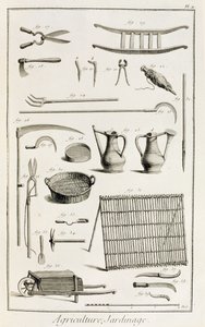 Assortment of gardening tools, from the Encyclopedie des Sciences et Metiers by Denis Diderot published c.1770 by French School