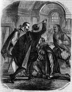 Attempted assassination of Jean Chastel on the King of France Henry IV on 27 December 1594. Engraving of the 19th century by French School