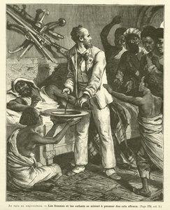 In the Land of the Rhinoceros (engraving) by French School