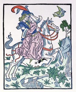 Aucassin and Nicolette on a horse, from the early 13th century chantefable Aucassin et Nicolette by French School