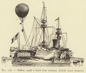 Captive Balloon on Board an Ironclad by French School