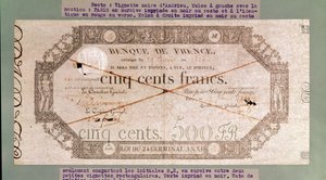 Banknote for 500 francs from the 24th Germinal of the Year XI, 1806 by French School
