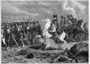 Battle of Arcis-sur-Aube, 20-21 March 1814 - shell explodes under the horse of emperor Napoleon by French School