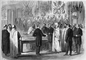 Ben Mahi Ed Din Abd El Kader (Abd El-Kader) (1808 - 1883) Algerian Emir visiting the Artillery Museum on July 18 by French School
