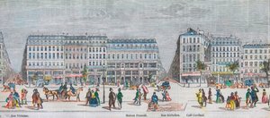 Boulevard Montmartre south side and Boulevard des Italians south side - Rue Vivienne - Maison Frascati - Rue Richelieu - Cafe Cardinal - Engraving in 