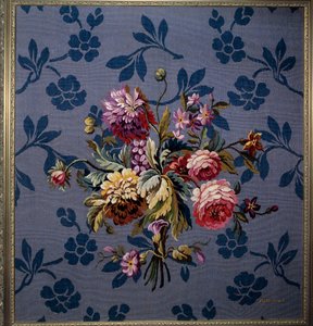 Bouquet of flowers on a blue background. Tapestry of the Aubusson manufactures. 18th century. Aubusson, Tapestry Museum by French School