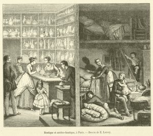Shop and Back Shop, in Paris (engraving) by French School