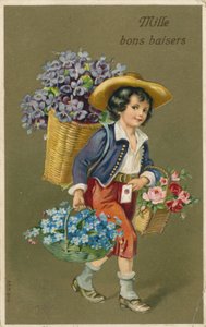 Boy Carrying Flowers by French School