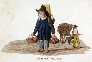 Breton seller of strawberries - engraving, early 19th century