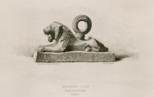 Bronze lion, from Khorsabad, Louvre (engraving) by French School