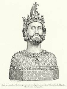Gilded bust of Charlemagne serving as a reliquary, kept in the Treasury of Aachen by French School