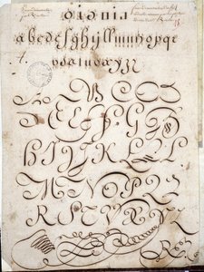Calligraphy: Manuscript piece of round on veline adorned with arabesques around 1813. Historical Library of the City of Paris by French School