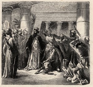 Cambyses II, ruler of the Achaemenid Persians Kills the Apis the Sacred Bull of the Egyptians - Cambyses or Cambyse II (530-522 BC) engraving from 