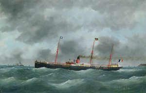 Cargo Steamship Flying the Flag of the Le Havre Peninsular Company