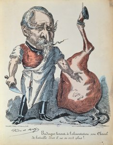 Caricature of Napoleon III (1808-73) as a horse butcher during the Siege of Paris, 1870 by French School