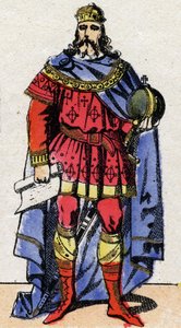 Carolingian Dynasty: Portrait of Charles the Great or Charlemagne. Epinal imaging from the end of the 19th century. Private collection. by French School