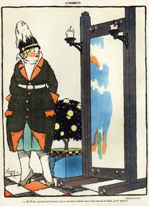 Cartoon depicting a German lady disappointed at not being able to buy her new clothes in Paris in the rue de la Paix, from the April Fools Day edition of La Baionette magazine, 29 March 1917