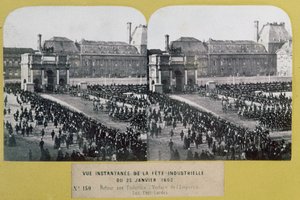 Celebration of the Industry at the Tuileries, Place du Carrousel, Paris, stereoscopic view, 25th January 1863 by French School
