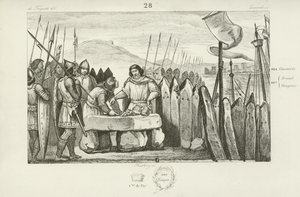 Charles the Fat pays the Vikings 700 pieces of silver to abandon their siege of Paris, 886 by French School