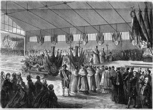 Blessing of locomotives during the inauguration of the railway line between Pont Leveque and Honfleur, Calvados