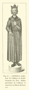 Childebert, founder of the Saint-Germain des Pres abbey, Statue from the Abbey and kept at the Louvre Museum by French School