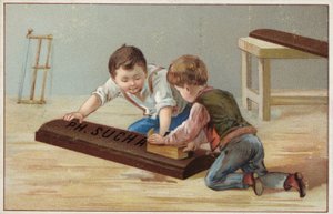 Children Constructing a Large Wooden Chocolate Bar, Advertising Suchard Chocolate