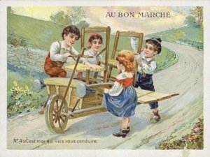 Children Converting Wheelbarrow to Vehicle