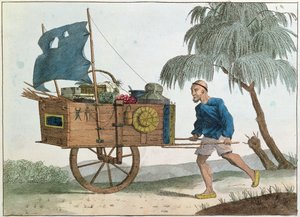 Chinese Peasant with a Wheelbarrow Under Sail by French School