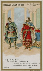 Chocolat Guerin-Boutron trade card, Historic Words series by French School
